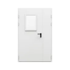 Дверь противопожарная металлическая двупольная ДПР-Олимп-02/30К с остеклением неравнопольная угловая коробка (1250-2075, Левая, RAL 7035)